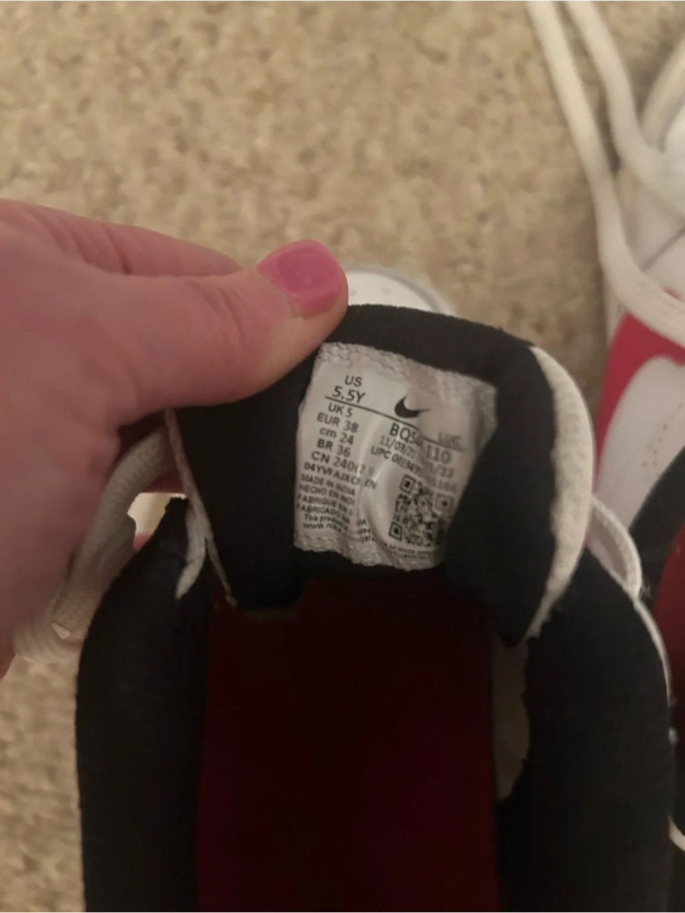 Nike Kids' White and Red Court Borough Low-Top Sneakers